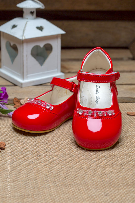 Girls Red Diamond Patent Leather Shoes